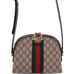 Gucci Ophidia Shoulder Bag Beige Ebony GG Supreme Canvas Brown